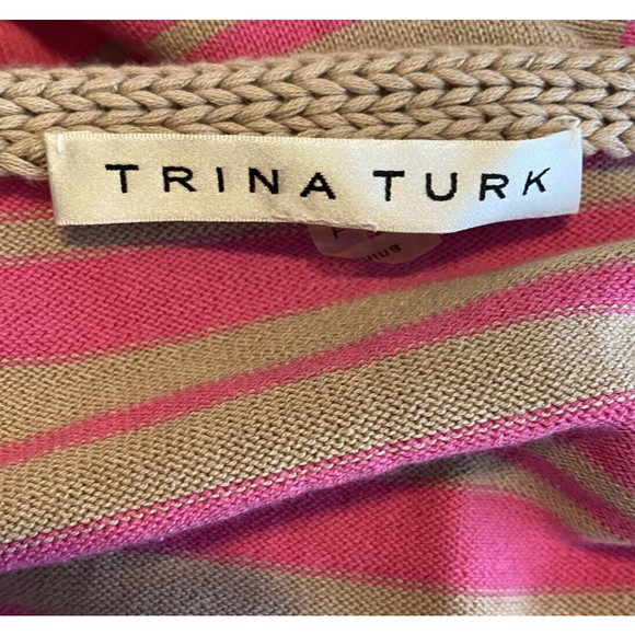 Trina Turk Womens Sz S Pink Tan Striped Sweater - Picture 9 of 10